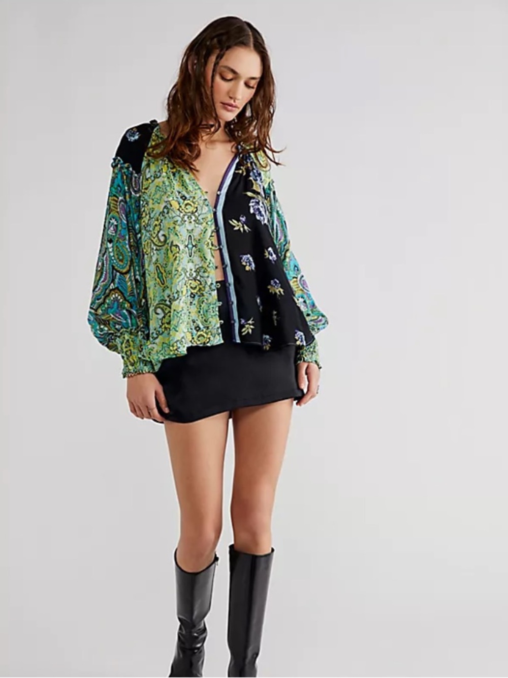 Free People Gemini Blouse in Dark Knight Combo. Size.XL